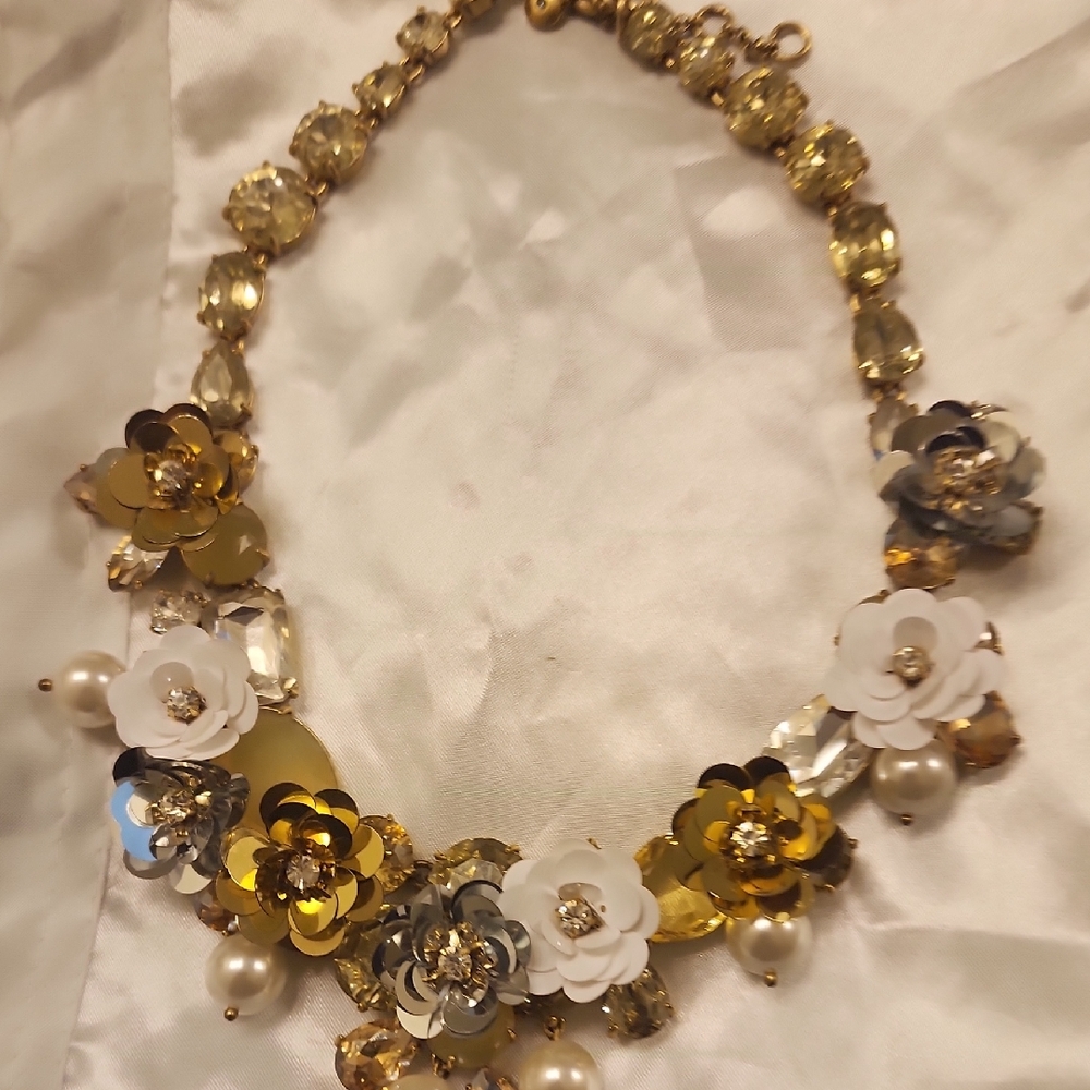J. Crew Gold and Silver Floral Necklace